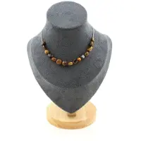 Bijoux Steine und Mineralien. Halskette mit 15 Perlen aus Südafrika Tigerauge. Kette aus Stahl. Halskette für Frauen und Männer. Anpassbare Größe.