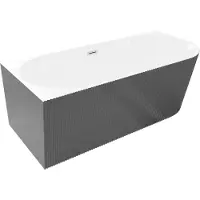 Mexen Silo freistehende Eckbadewanne links geriffelt 150 x 75 cm, weiß/grau, Überlauf gebürstetes Nickel - 52891507562L-97