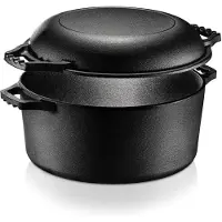 Nutrichef Guss-Steckpfannen-Set mit Deckel - Vorbehandelter Antihaft-Brauntoner - Kochtopf und Bratenpfanne mit Griff