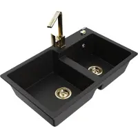 Mexen Tomas 2-Becken-Granitspüle mit Mischbatterie Rita, Schwarz - 6516-77-670300-50