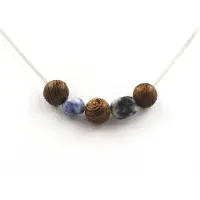 Bijoux Collier - Ein - Blauer Jaspis - 8 mm Holzperlen - Edelstahlkette - Länge nach Wahl