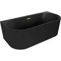 Mexen Sella freistehende an der Wand montierte, gerillte Badewanne 150 x 75 cm, schwarze Matt, Überlauf gold - 52711507571-50
