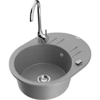 Mexen Kevin 1 Becken-Granitspüle mit Abtropffläche und Mischbatterie Telma, Grau - 6517-71-670200-00