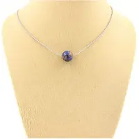 Bijoux Edelsteine und Mineralien. Kette mit 1 Perle aus blauem Jaspis 8 mm. Edelstahlkette. Halskette für Frauen, Männer. Anpassbare Größe.