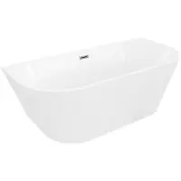 Mexen Oris freistehende, wandnahe, geriffelte Wanne 170 x 80 cm, weiß, Überlauf gebürstet gun gray - 52871708000-66