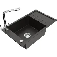 Mexen Elias 1 Becken-Granitspüle mit Abtropffläche und Mischbatterie Duero, Schwarz/Gold metallisch - 6511-75-671600-00