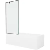 Mexen Cubik rechteckige Badewanne 150 x 70 cm mit Verkleidung und 1-flügliger Duschabtrennung 80 cm, Schwarzes Design - 55031507
