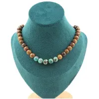 You do it Steine und Mineralien. Kette aus Chrysokollperlen aus Namibia, Qualität 7A + Holz 8 mm. Kette für Frauen, Männer. Personalisierte Größe