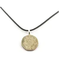 Bijoux Steine und Mineralien. Halskette mit Münze Vereinigtes Königreich 20 Pence Elisabeth II Schwarzes Band.