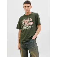 Jack & Jones Rundhalsshirt "JJELOGO TEE SS O-NECK 2 COL AW25 SN", Herren, Gr. S, bunt (duffel bag), Jersey, Obermaterial: 100% Baumwolle, bedruckt, regular fit normal, Rundhals, Shirts Rundhalsshirt