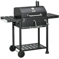 OKWISH Holzkohlegrill Edelstahl Schwarz 120x64x114 cm mit Deckel, höhenverstellbarer Kohlewanne, 2 Rädern und klappbaren Seitenablagen