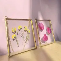 Melitt 2 StüCk Glas Rahmen für Gepresste Blumen, BläTter und Kunstwerke - HäNgende Quadratische Metall Bilder Rahmen, Klares Doppel Glas Schwebend