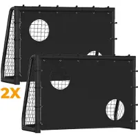 Eikuavons 2er Set Fußballtor 180 x 120 x 60 cm – Kinder Fußballtor mit Torwand & Netz, stabiles Metalltor für Garten & Indoor, Schwarz