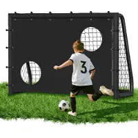 Eikuavons Fußballtor 180 x 120 x 60 cm – Kinder Fußballtor mit Torwand & Netz, stabiles Metalltor für Garten & Indoor, Schwarz