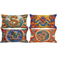 Markenlos Kissenbezüge Set - Dekorative Kissen für den Außenbereich - Wasserfestes Leinen - 4 Stück 50x80 cm - Verschiedene Farben