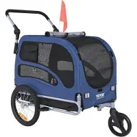 Markenlos Hunde-Fahrradanhänger - Faltbar - 144 x 72,5 x 84,5 cm - Bis 45 kg - Mit Schiebebügel - Blau/Schwarz