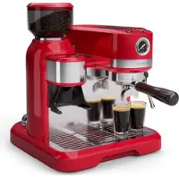 Klarstein Bella Café Espressomaschine | Vintage | Mahlwerk | 19 bar | Milchschaum | Druckmesser | 1150 W Rot