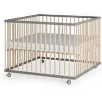 Sämann Laufgitter mit Matratze SleepPlus & Schlupfsprossen grau/natur Premium | Gr.: 75x100 cm