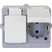 Kopp 130248006 STANDARD - Schutzkontakt-Steckdose mit Klappdeckel, 2-fach, waagerecht, Farbe: grau
