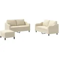 vidaXL 3-tlg. Sofagarnitur mit Kissen Creme Stoff