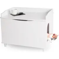 WONDERMAKE® Katzenschrank für Katzentoilette groß aus Holz, Katzenklo-Schrank Kommode XL, Design Katzen-Haus Toilette Klo Waschbecken-Unterschrank für Bad, 73,5 x 51,5 x 57 cm, weiß