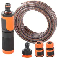 DIVODV 27885 Gartenschlauch 1/2" 15 m, 4-lagig, mit Kupplungen und Sprühkopf, grau-orange