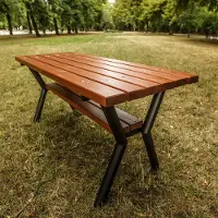 TW REKORD REKORD Gladiator Mahagoni Gartentisch 170 x 65 x 74 cm Wetterfester Parktisch aus Stahl & Holz Robuster Terrassentisch für Garten Park & Gastronomie