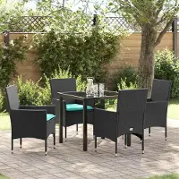 vidaXL Möbel Tisch- und Stuhlset mit Kissen 5 pcs Schwarz PE-RattanGartenmöbelgarnituren - Gartenmöbelgarnituren c204