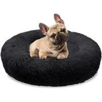 Bluzelle Orthopädisches Hundebett Mittlere Hunde, 70cm Donut Kissen Waschbar Memory Foam Rund Hundekorb Plüsch Kuschelig Schwarz
