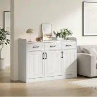 STILVORA Sideboard mit 3 Schubladen und 3 Türen, Wohnzimmerschrank mit verstellbaren Einlegeböden und Griffen, Eingangsschrank mit 60 kg Tragfähigkeit Weiß