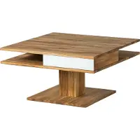 MASSIVMOEBEL24.DE Couchtisch Wildeiche 85x85x45 natur geölt / Glas weiß WIEN #100