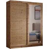MargaretHadas24 Kleiderschrank Dora mit Lamellen und Spiegel 100 cm inklusive 2 Schiebetüren Schwebetürenschrank (Farbe: artisan, artisan, Lamelle artisan)