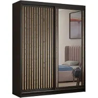 MargaretHadas24 Kleiderschrank Dora mit Lamellen und Spiegel 120 cm inklusive 2 Schiebetüren Schwebetürenschrank (Farbe: schwarz, schwarz, Lamelle artisan)
