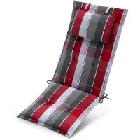 Beautissu Premium Hochlehnerauflage 120x50x7cm, Grau-Rot-Hellblau-Kariert