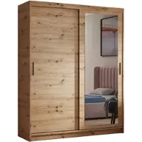 MargaretHadas24 Kleiderschrank Henry mit Spiegel 120 cm inklusive 2 Schiebetüren Schwebetürenschrank (braun, artisan)