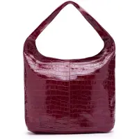 Manfield Burgundy leren croco schoudertas | Größe Onesize