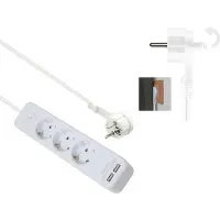 Helos Steckdosenleiste ADVANCED, 3-fach, USB-Charger weiß, 1,5m, mit Schalter