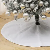 Yakimz Weihnachtsbaumdecke Christbaumdecke Weiß Plüsch Christbaumteppich Rock Rund Filz Tannenbaum Decke kunstfell Weiß,90cm