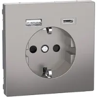Merten MEG2367-6050 Schuko Steckdose mit USB Ladegerät, Nickelmetallic, System Design MEG23676050