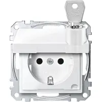 Schneider Electric Merten Schuko-Steckdose mit Klappdeckel, abschließbar, 1-fach, Berührungsschutz, Steckklemmen, System M, polarweiss glänzend, Artikelnummer MEG2315-0319
