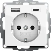 Gira System 55, Type F + USB A + USB C, Weiß, 220 - 250 V, 50/60 Hz, 5 V, 3 A