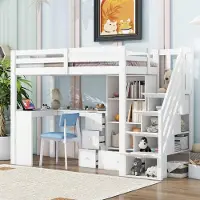 SUCCESS COURIER Hochbett 90x200 cm aus Kiefernholz & MDF Kinderbett mit Schreibtisch Schubladen & Schrank EN 747 Raumsparbett Ohne Matratze Weiß