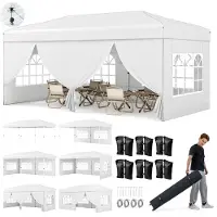 Costway Pavillon 3x6m, Pop-up Faltpavillon Partyzelt mit Metallrahmen, 6 Seitenwänden, 6 Sandsäcke, Windseile, Erdspieße & Tragetasche auf Rollen
