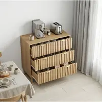 OKWISH Kommode aus MDF und Spanplatte in Eiche, 80x39x80 cm, 3 Schubladen, Massivholzbeine