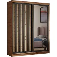 MargaretHadas24 Kleiderschrank Dora mit Lamellen und Spiegel 180 cm inklusive 2 Schiebetüren Schwebetürenschrank (Farbe: artisan, schwarz, Lamelle artisan)