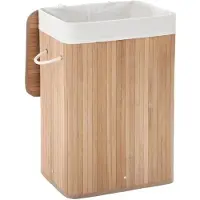 Helloshop26 Wäschekorb - - 72L - Naturbambus - Faltbar - Abnehmbarer Sack