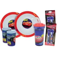 Fun House Geschirrset - - DISNEY CARS - 2 Gläser, 2 tiefe Teller Ø16 cm, 2 Bestecksets, Becher mit Strohhalm