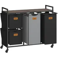 Helloshop26 Wäschekorb - - 4 Fächer - 150 Liter - Mobil mit Rollen - Seitentaschen