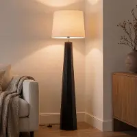 LumenXL Stehleuchte Mirno aus dunklem Bambus mit Leinen-Schirm