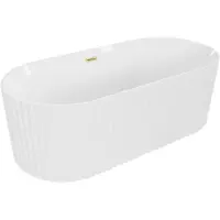 Mexen Paola freistehende, gerillte Badewanne 170 x 80 cm, weiß glänzend, Überlauf gold gebürstet - 52721708000-55